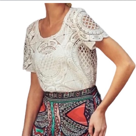 Anthropologie Blue Tassel Crochet Knit Short Sleeve Top S - Picture 1 of 3